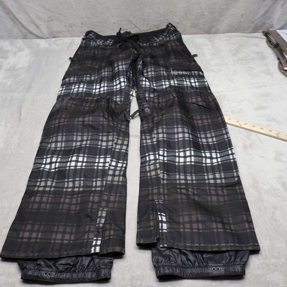 Burton TWC Tracker Snow Pants Men Medium Black Plaid Cargo DryRide Winter 34x32